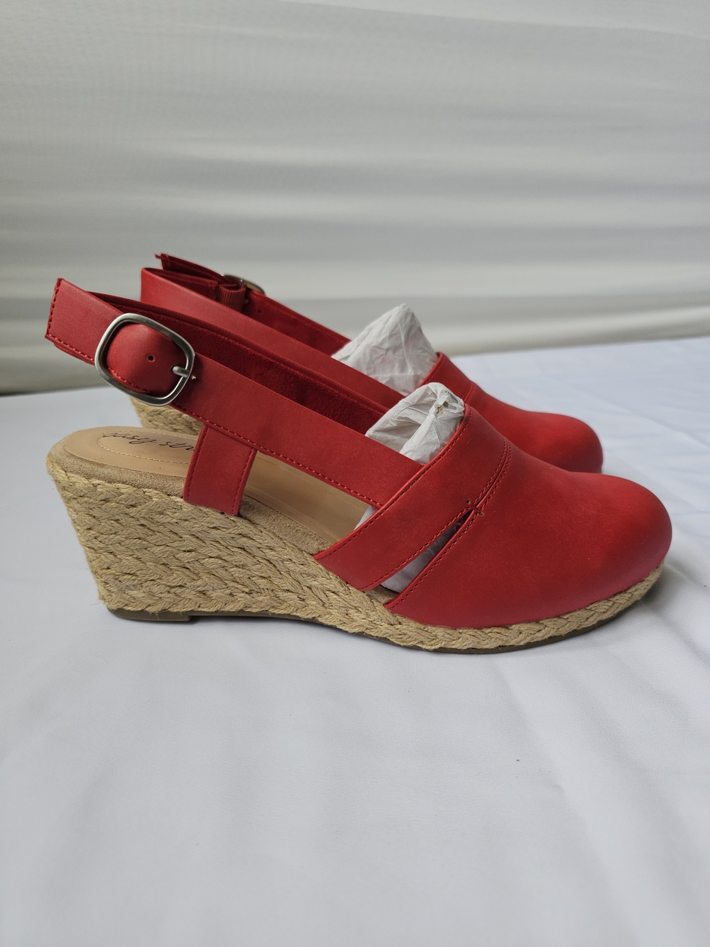 Easy Street Red Stargaze Espadrille Wedge Sandals - Slingback - Size 8W